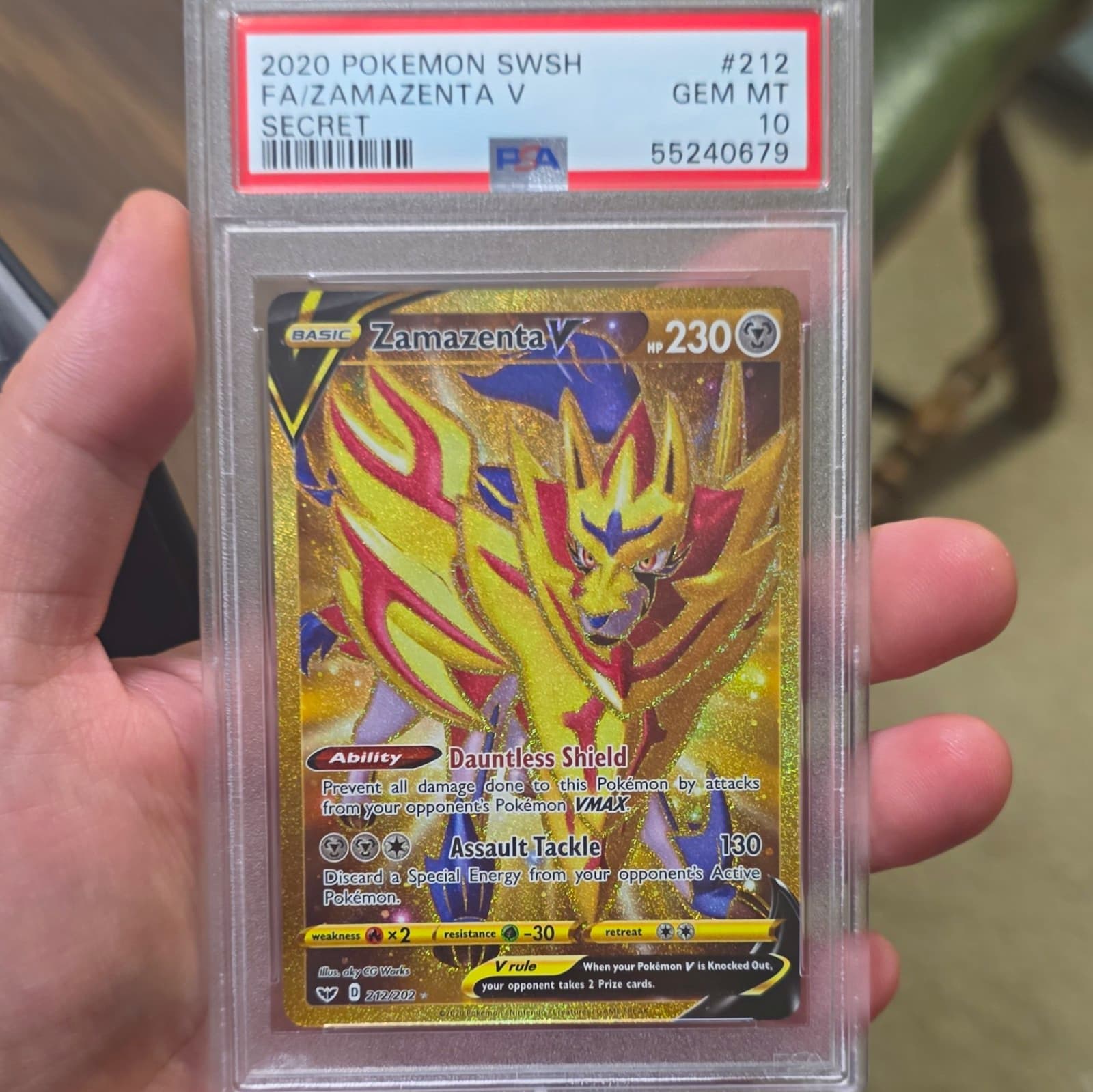 Pokemon SWSH Base Set Zamazenta V 212/202 Secret Rare Holo Foil Rare PSA 10 MINT