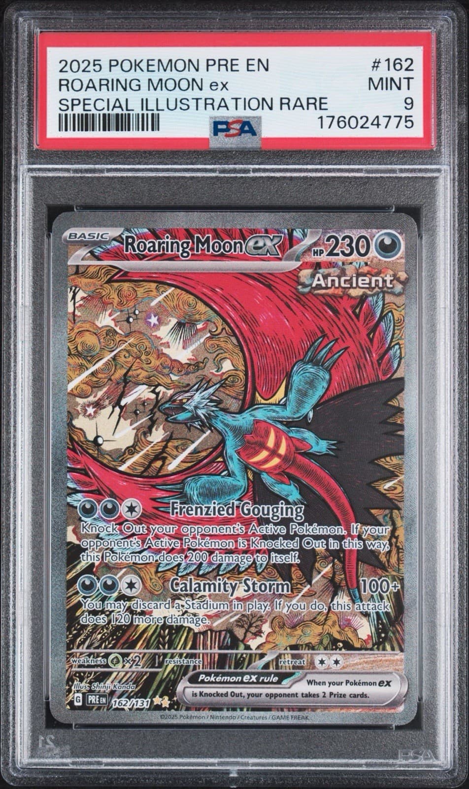 2025 Pokemon Prismatic Roaring Moon ex Special Illustration Rare #162/131 PSA 9
