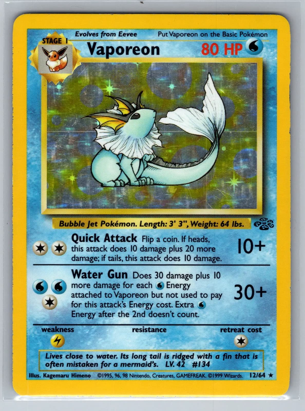 Vaporeon #12/64 1999 Jungle Pokemon TCG NM — photo 1 of 2