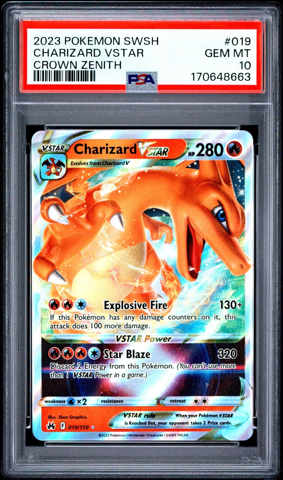 2023 POKEMON SWORD & SHIELD CROWN ZENITH #019 CHARIZARD VSTAR PSA 10