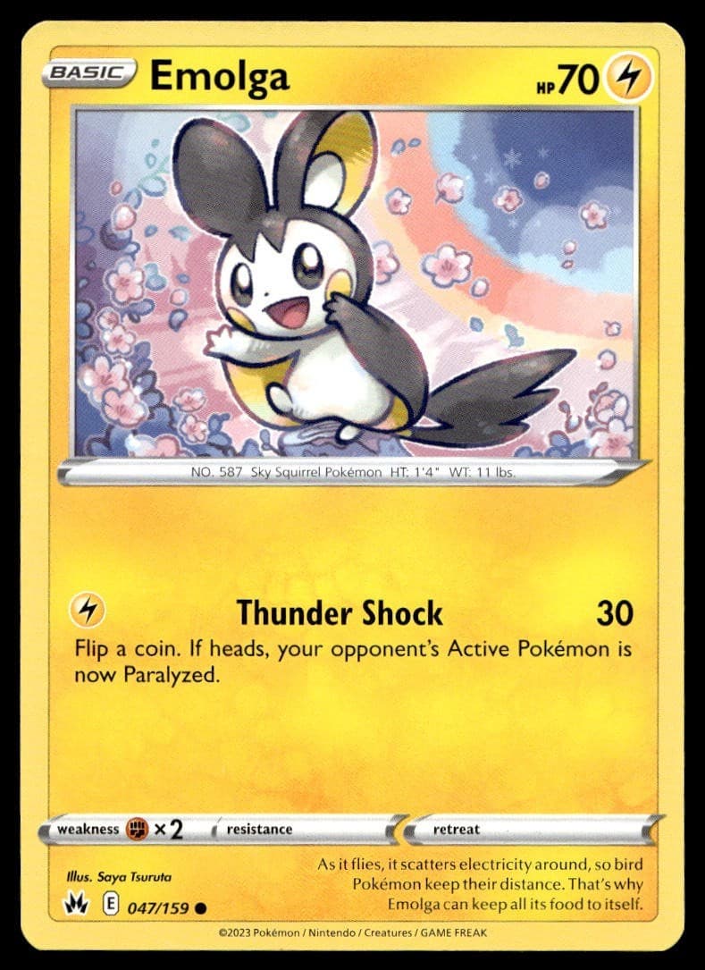 Emolga 47/159 Pokemon Card Crown Zenith Common 70 HP Lightly Played CC