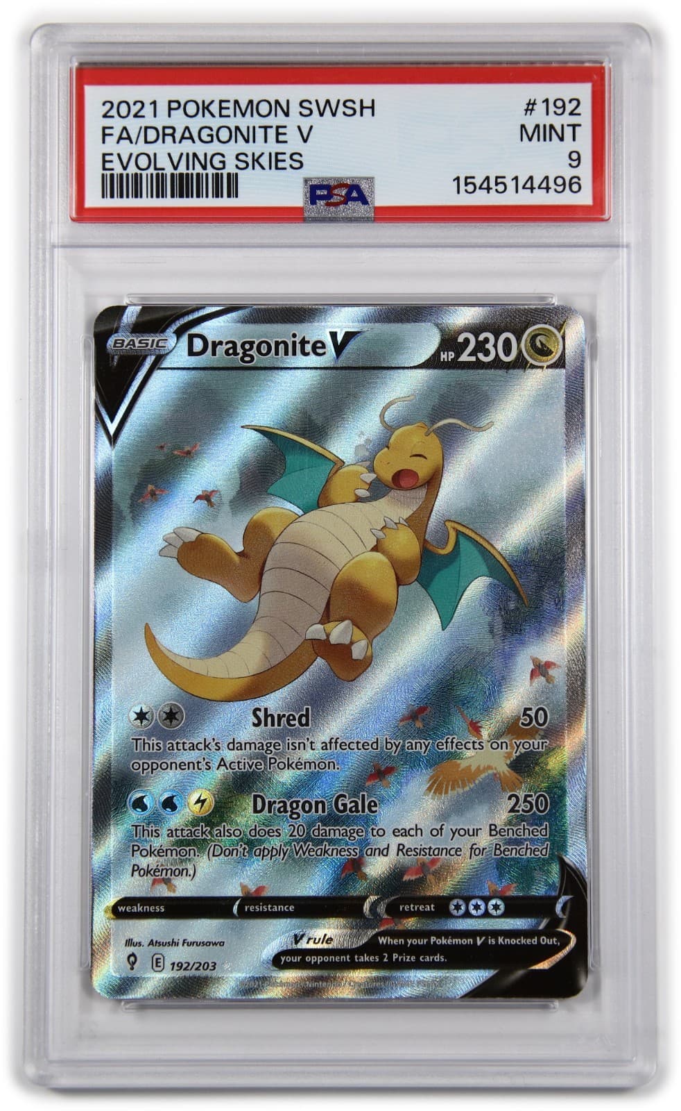 2021 PSA MINT 9 Pokemon Evolving Skies 192/203 Dragonite V Full Art Card #62055B