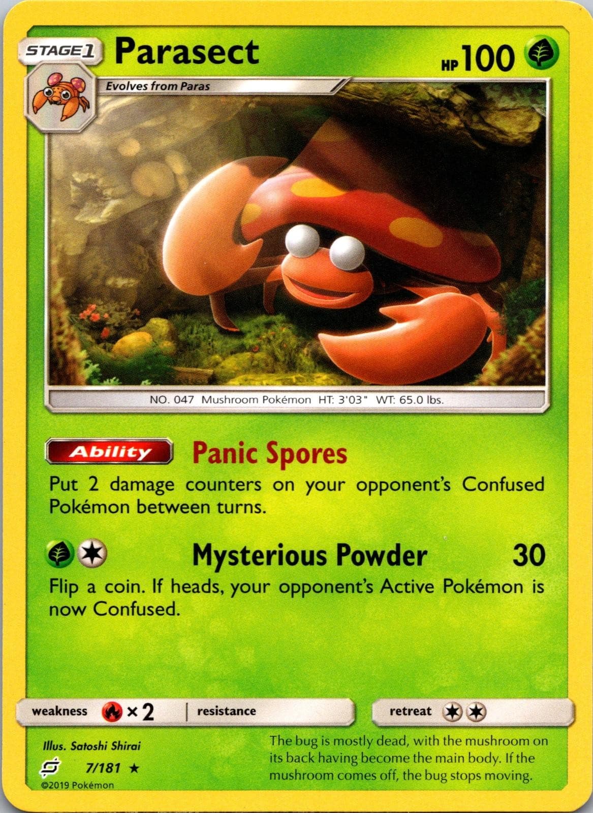 2019 Pokemon Team Up Parasect 7/181 Rare Near Mint