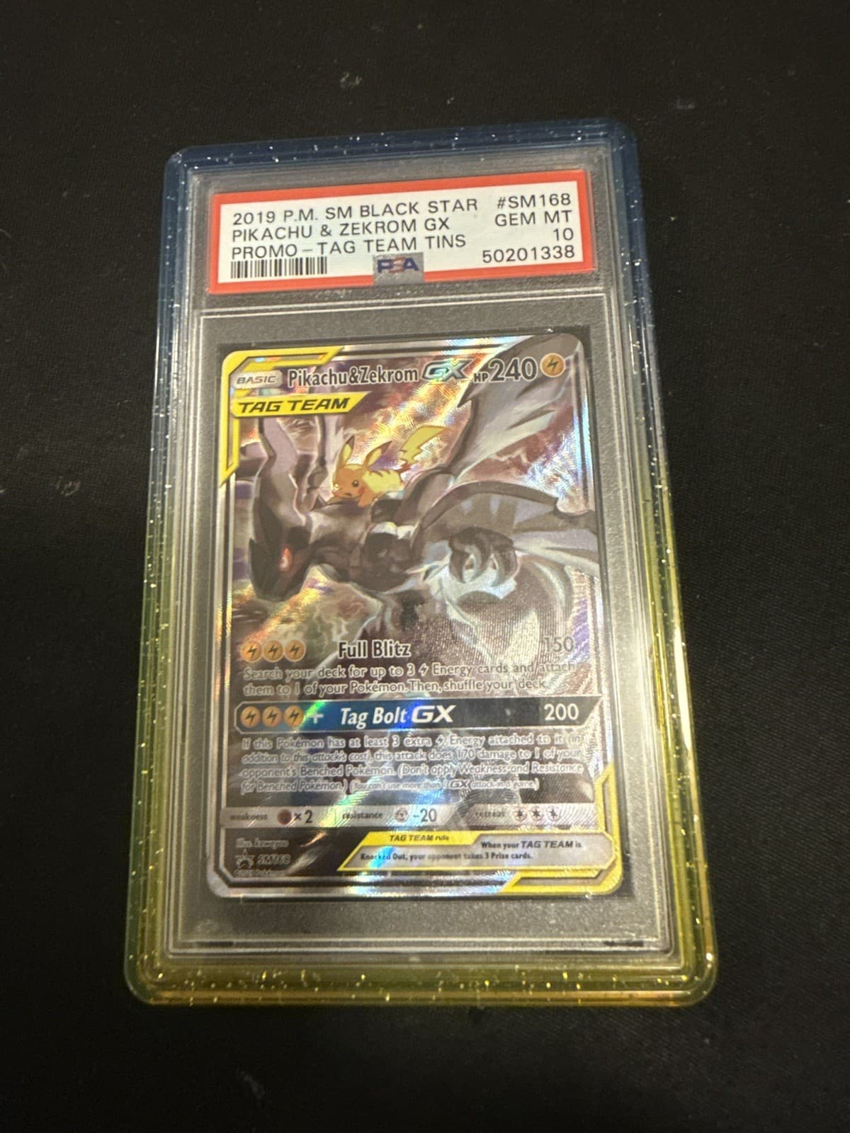 2019 POKEMON SM BLACK STAR PROMO #SM168 FULL ART/PIKACHU & ZEKROM GX PSA 10