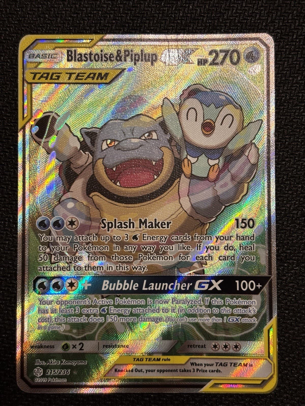 Blastoise & Piplup GX (Alternate Full Art) 215/236 Sm-Cosmic Eclipse Holo (HP)