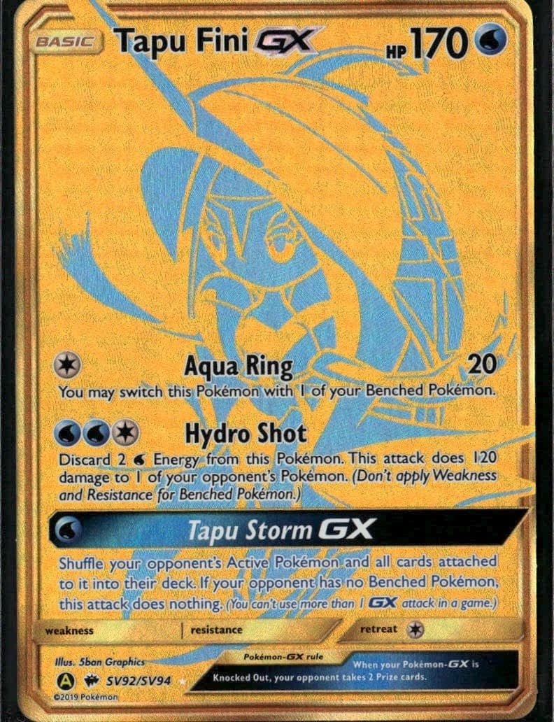 Tapu Fini GX Shiny Holo Rare Hidden Fates Shiny Vault SV92/SV94 Water Pokemon Ca
