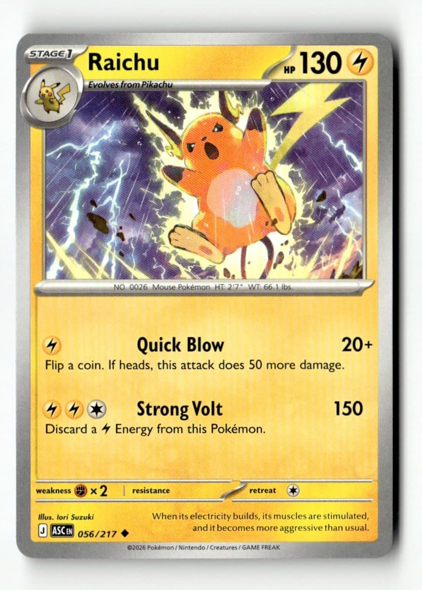 Raichu 56/217 Ascended Heroes Uncommon Regular 2026 Pokemon NM