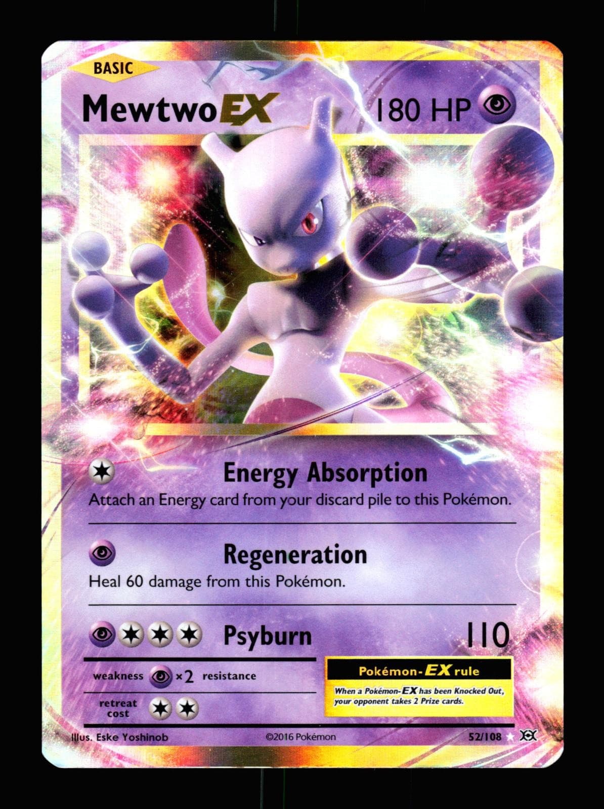 Mewtwo EX 52/108 Holo Ultra Rare Evolutions Pokemon 2016 LP Yoshinob