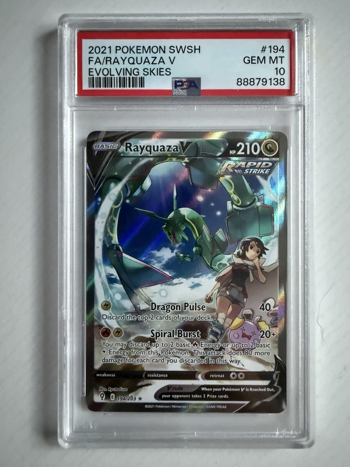 PSA 10 Gem Mint Rayquaza V 194/203 Alternate Full Art Pokémon TCG Evolving Skies