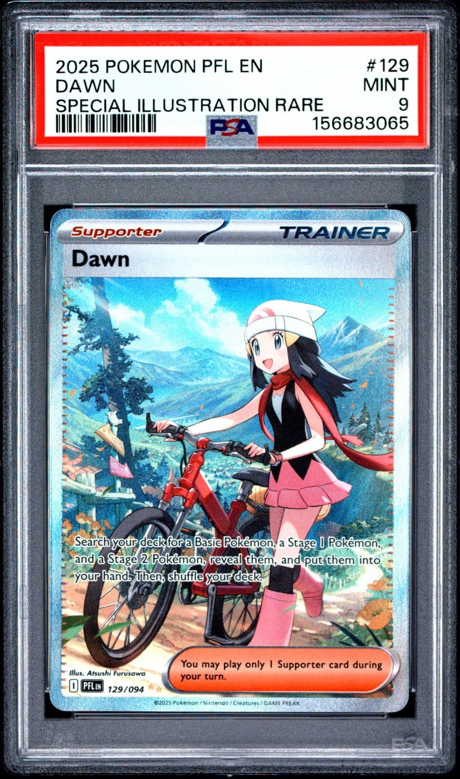 Pokemon TCG 2025 Dawn 129/094 Me02 Phantasmal Flames SIR Holo PSA 9