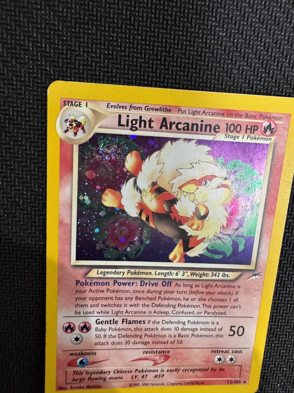 Pokemon TCG Light Arcanine Neo Destiny 12/105 Holo Rare English 100 Swirl