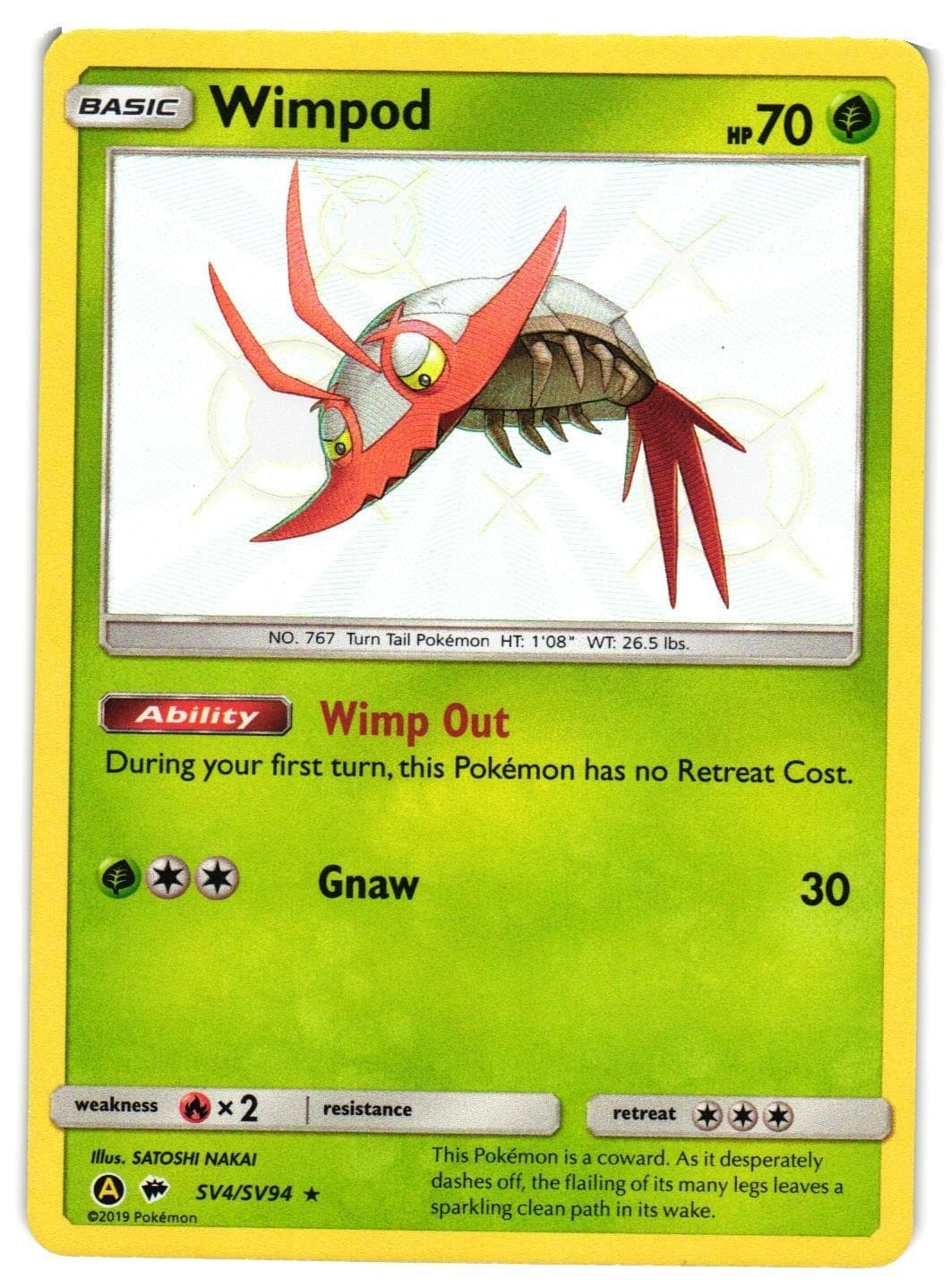 Pokemon TCG Wimpod SV4/SV94 Shiny Rare Hidden Fates Shiny Vault Holo NM