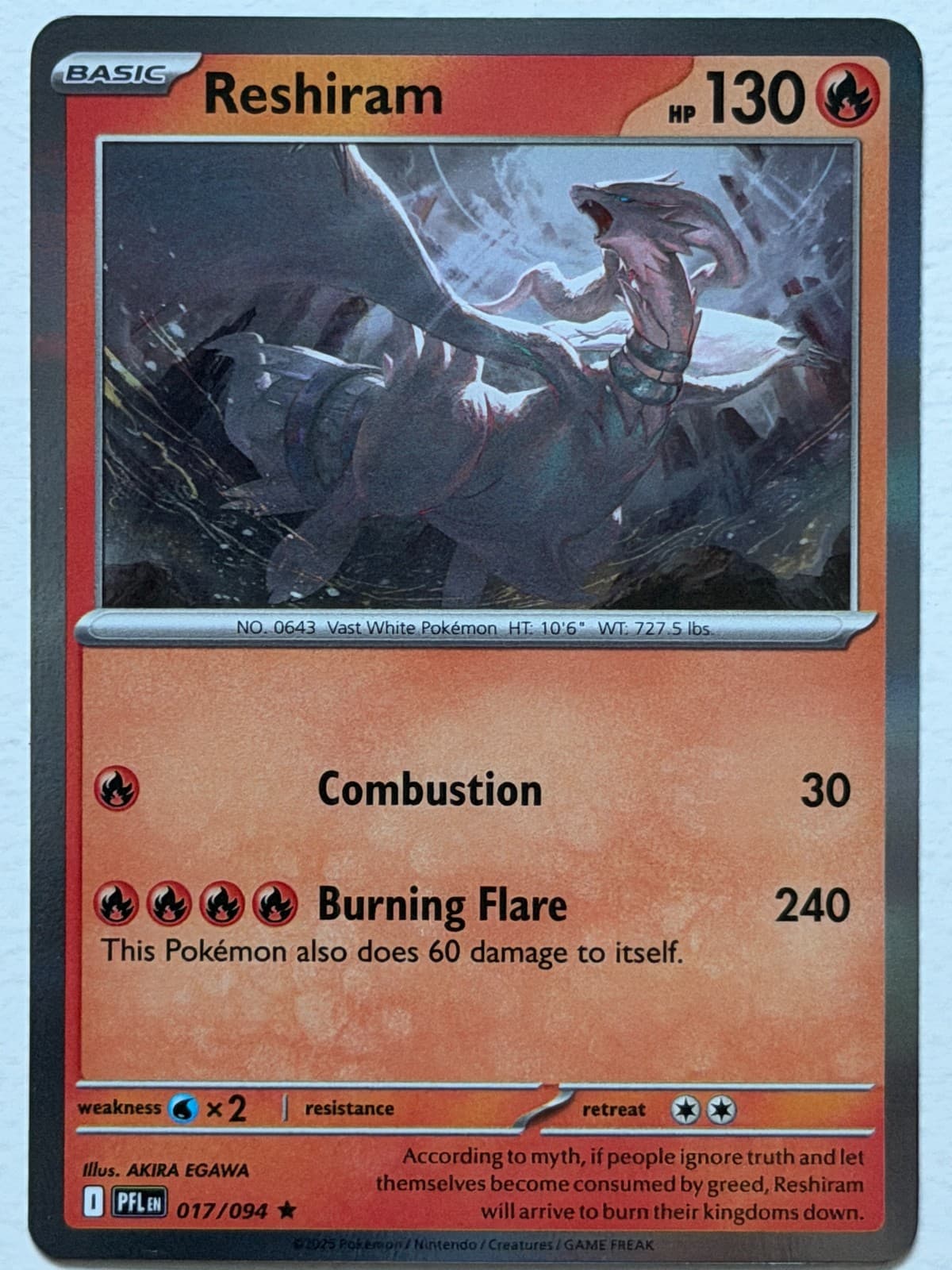 Reshiram 17/94 Phantasmal Flames Rare Holo Near Mint Pokemon
