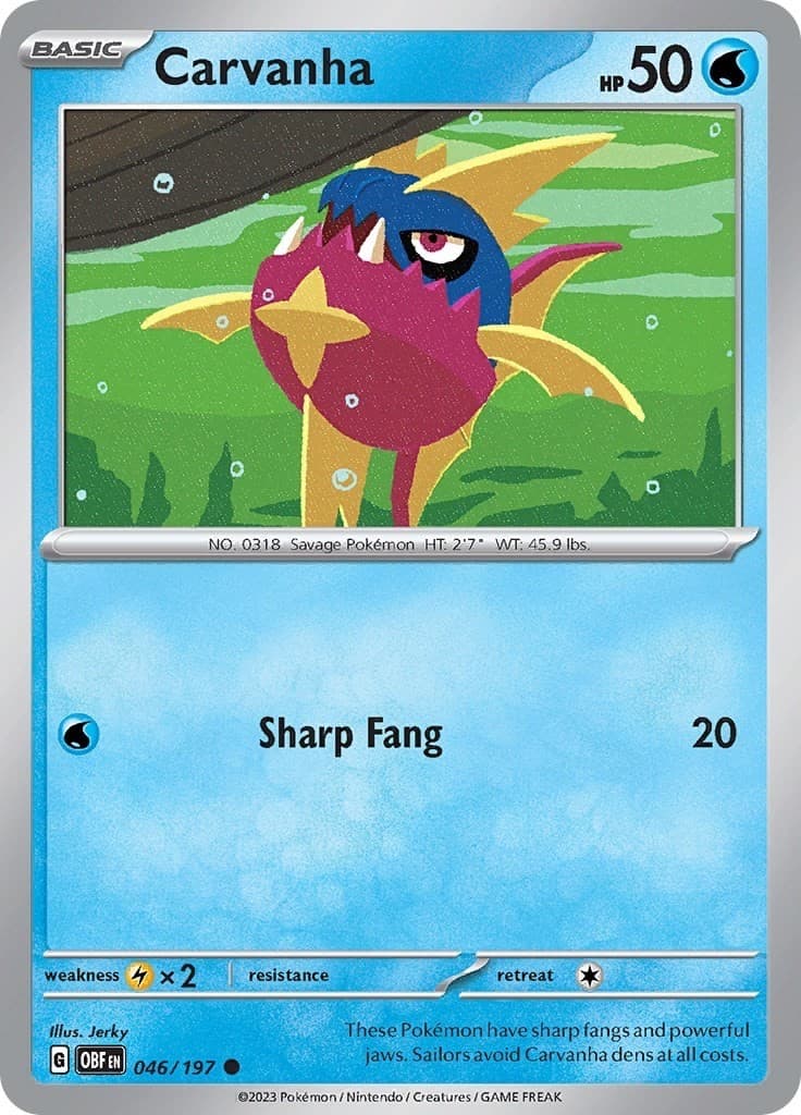 Pokemon - Carvanha - 046/197  - Obsidian Flames - NM/M