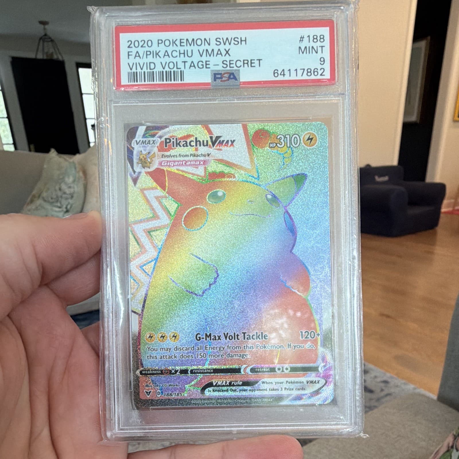 Pokemon Pikachu VMAX 188/185 Swsh04 Vivid Voltage Secret Holo PSA 9