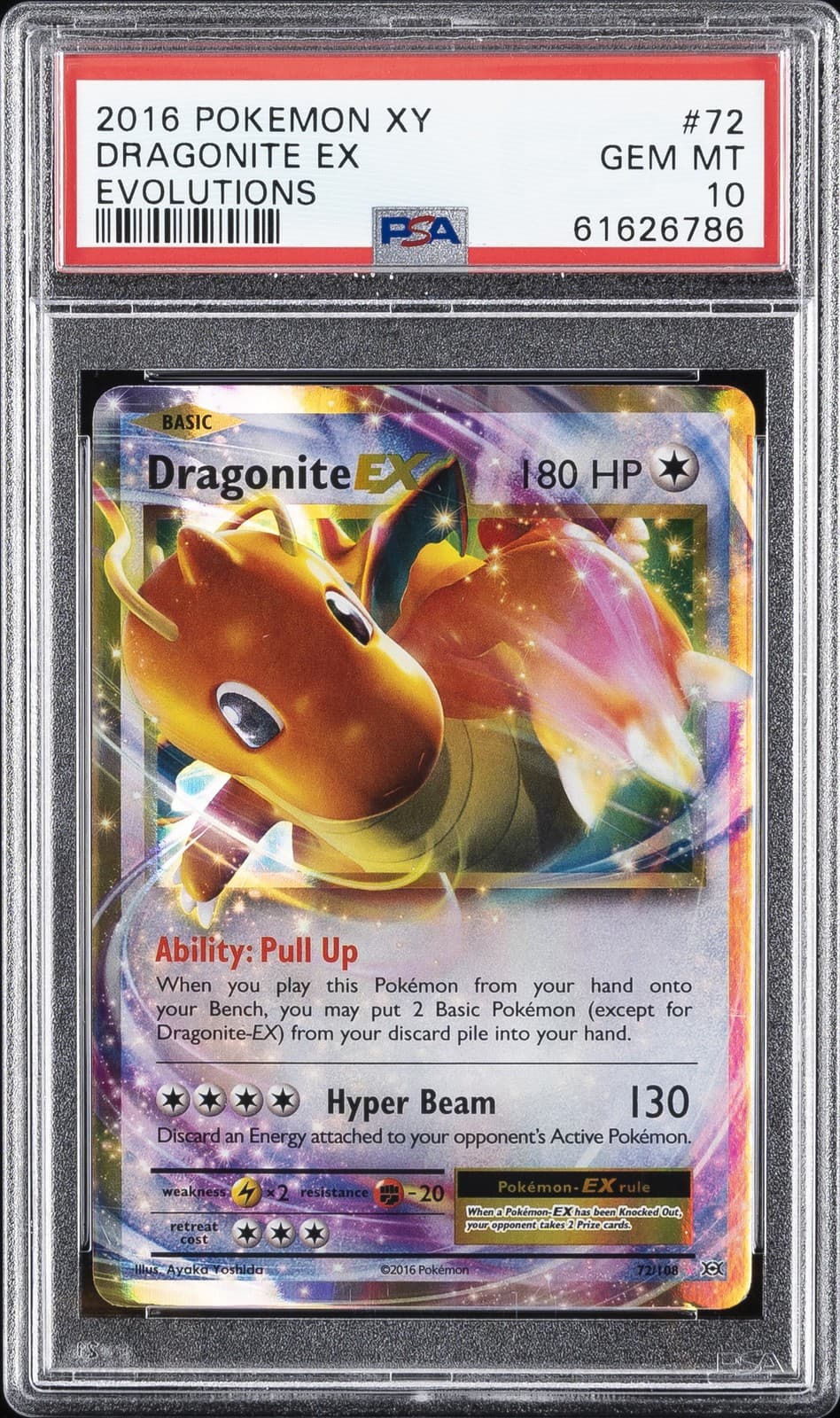 2016 POKEMON XY EVOLUTIONS #72 DRAGONITE EX PSA 10