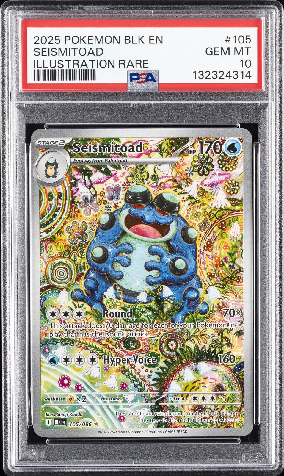 2025 POKEMON BLK EN-BLACK BOLT ILLUSTRATION RARE #105 SEISMITOAD PSA 10