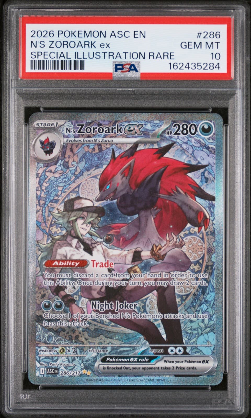 2026 POKEMON ASC EN-ASCENDED HEROES #286 N'S ZOROARK EX PSA 10