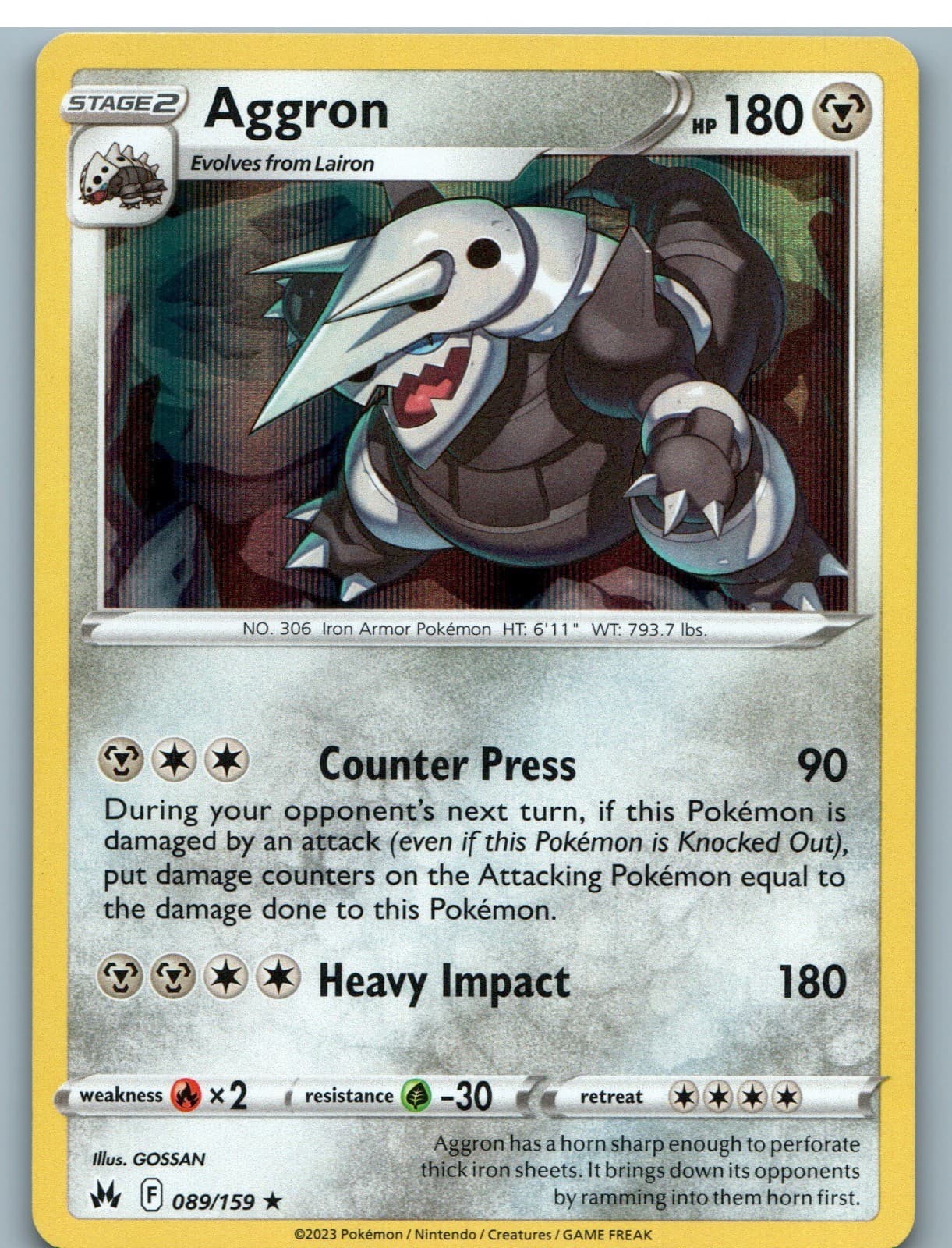 Aggron 089/159 Holo Rare Crown Zenith Pokemon Near Mint