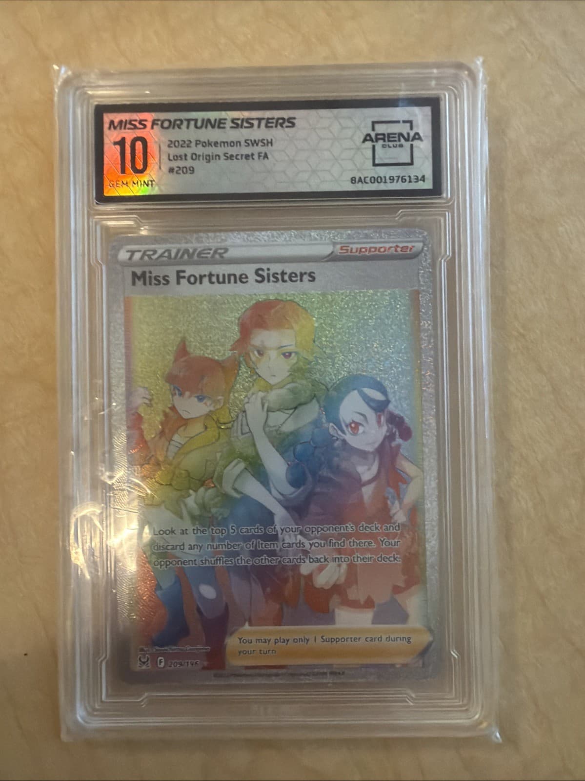 Pokemon Miss Fortune Sisters (Secret) 209/196 Swsh11: Lost Origin Holo PSA 10