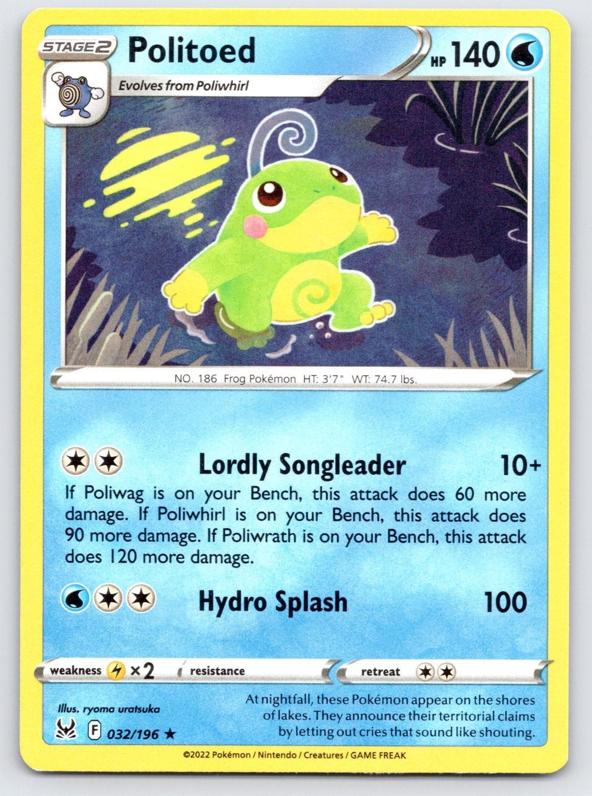 Politoed 032/196 Rare Lost Origin Pokemon Near Mint