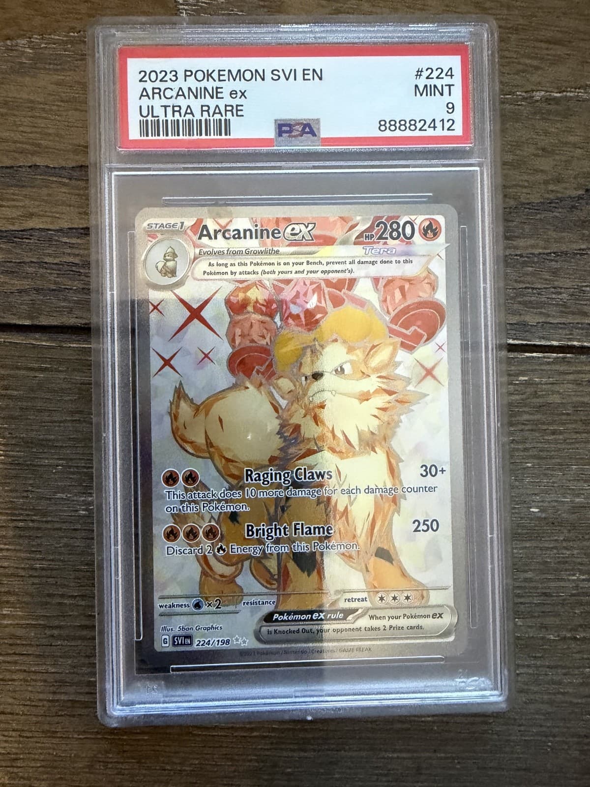 Arcanine ex 224/198 SV01: Scarlet & Violet Base Set Holo Psa 9