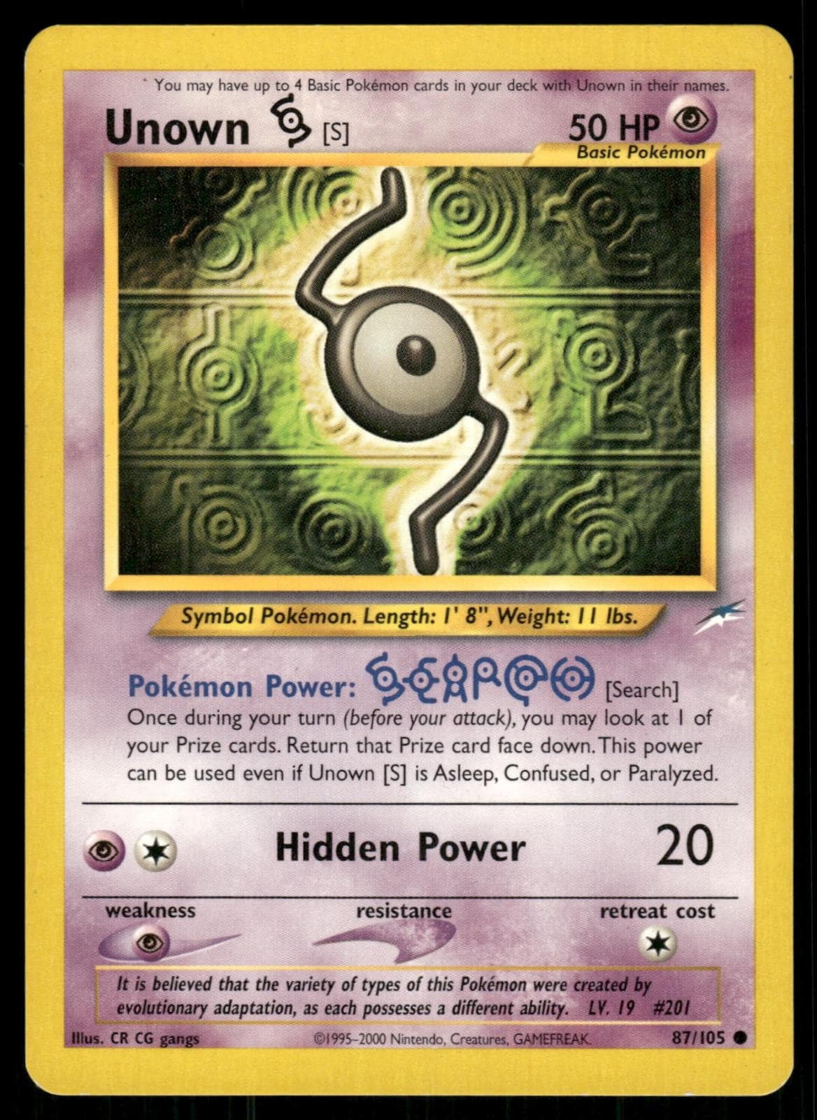 Unown [S] 87/105 Common Neo Destiny Pokemon Unlimited Moderately Played