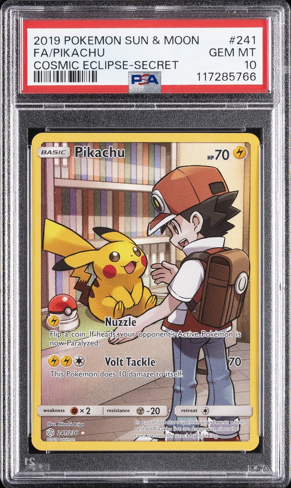 2019 POKEMON SUN & MOON COSMIC ECLIPSE SECRET #241 FULL ART/PIKACHU PSA 10