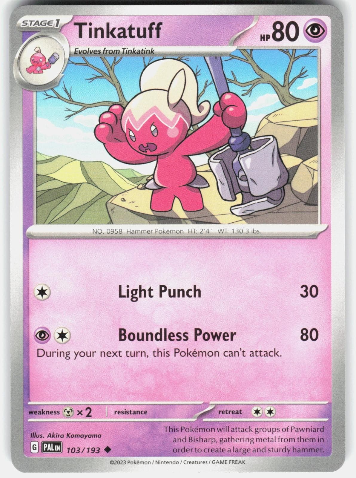 Tinkatuff 103/193 Uncommon Paldea Evolved Pokemon Near Mint