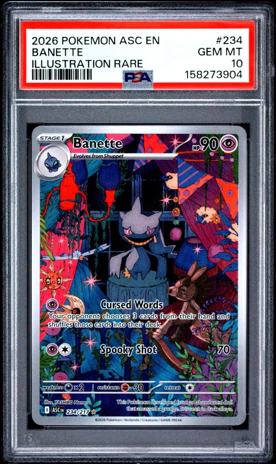 2026 POKEMON ASC EN-ASCENDED HEROES ILLUSTRATION RARE #234 BANETTE PSA 10