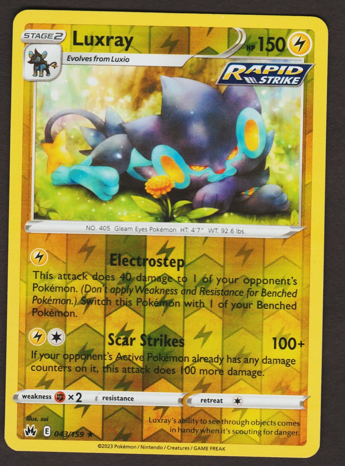Luxray (43) 043/159 SWSH: Crown Zenith Rare Holo NM Pokemon