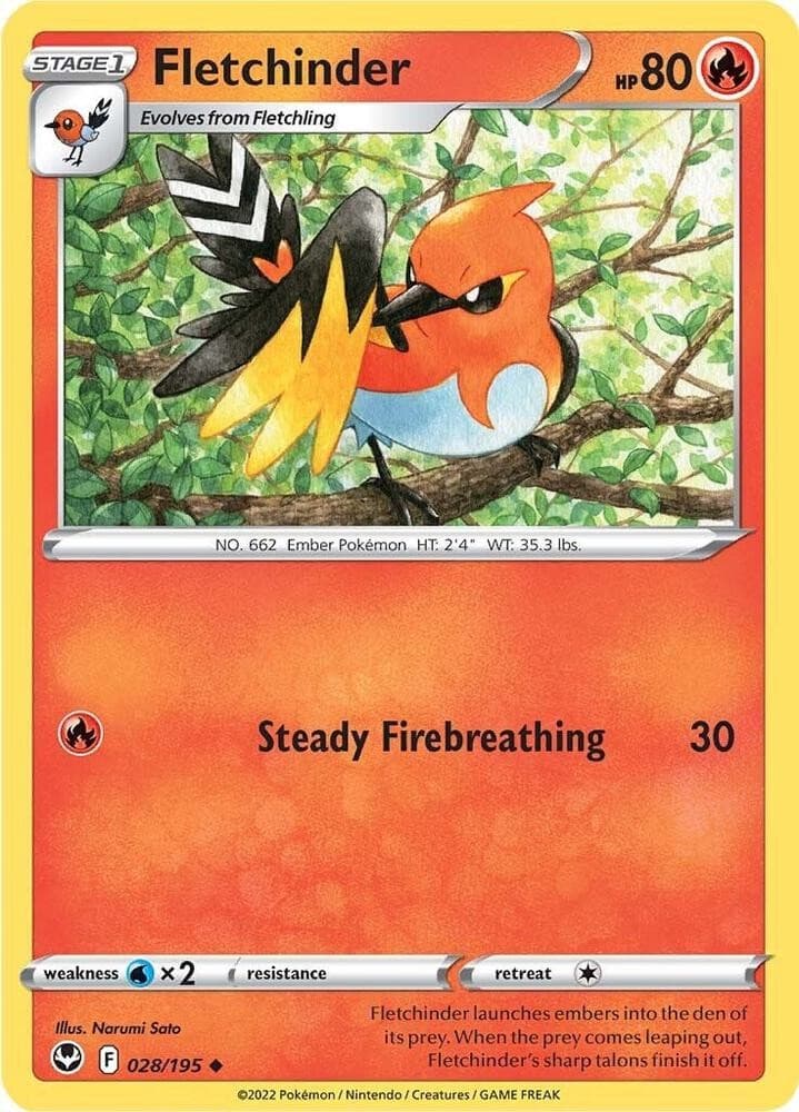 Fletchinder 28/195 Uncommon Silver Tempest Pokemon NM/LP