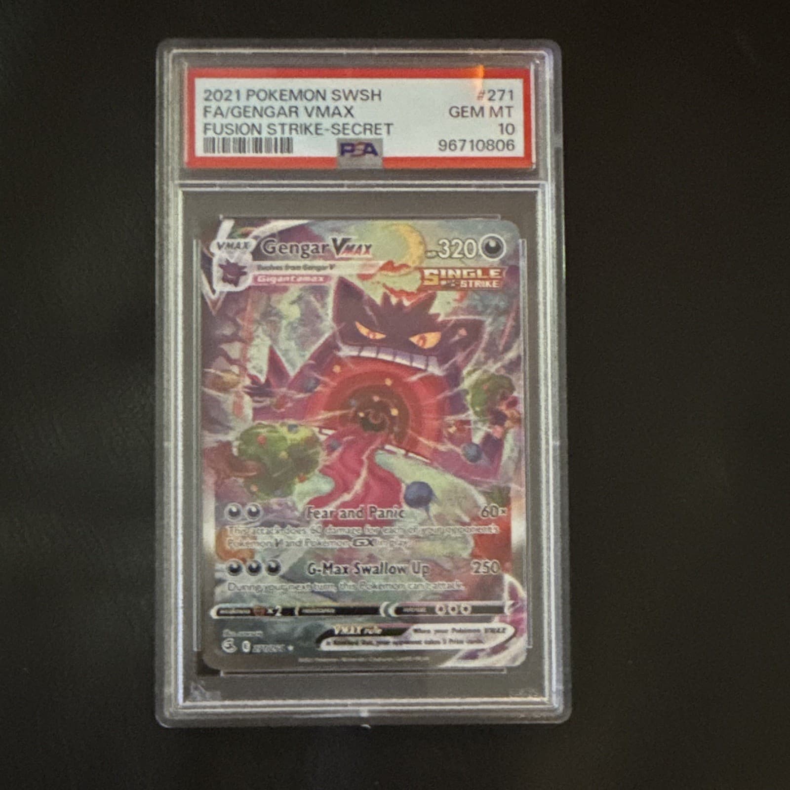 Pokemon 2021 Fusion Strike Gengar VMAX 271/264 Alt Art Secret Rare Holo PSA 10
