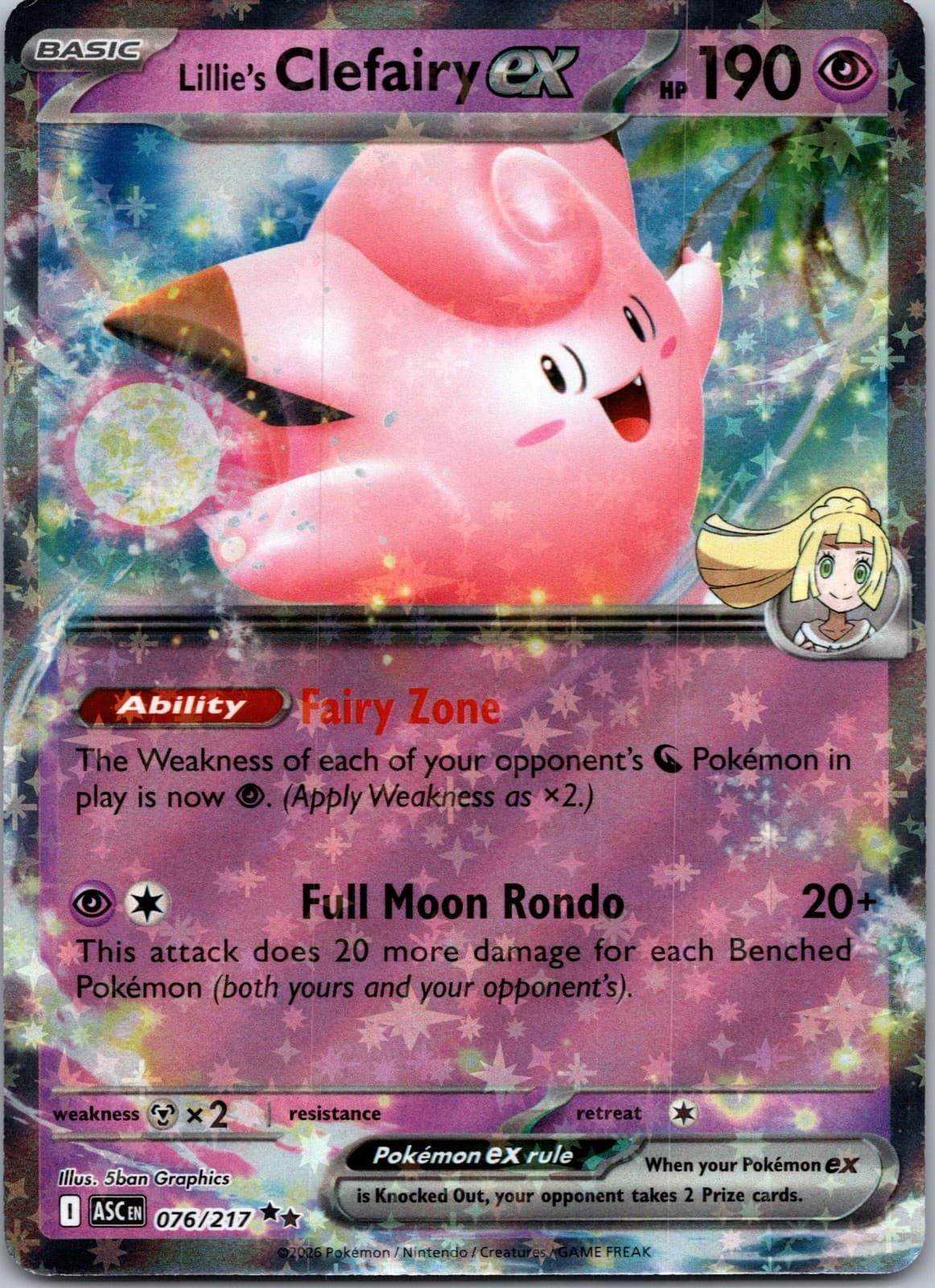 Pokemon Ascended Heroes Lillie's Clefairy ex 76/217 NM
