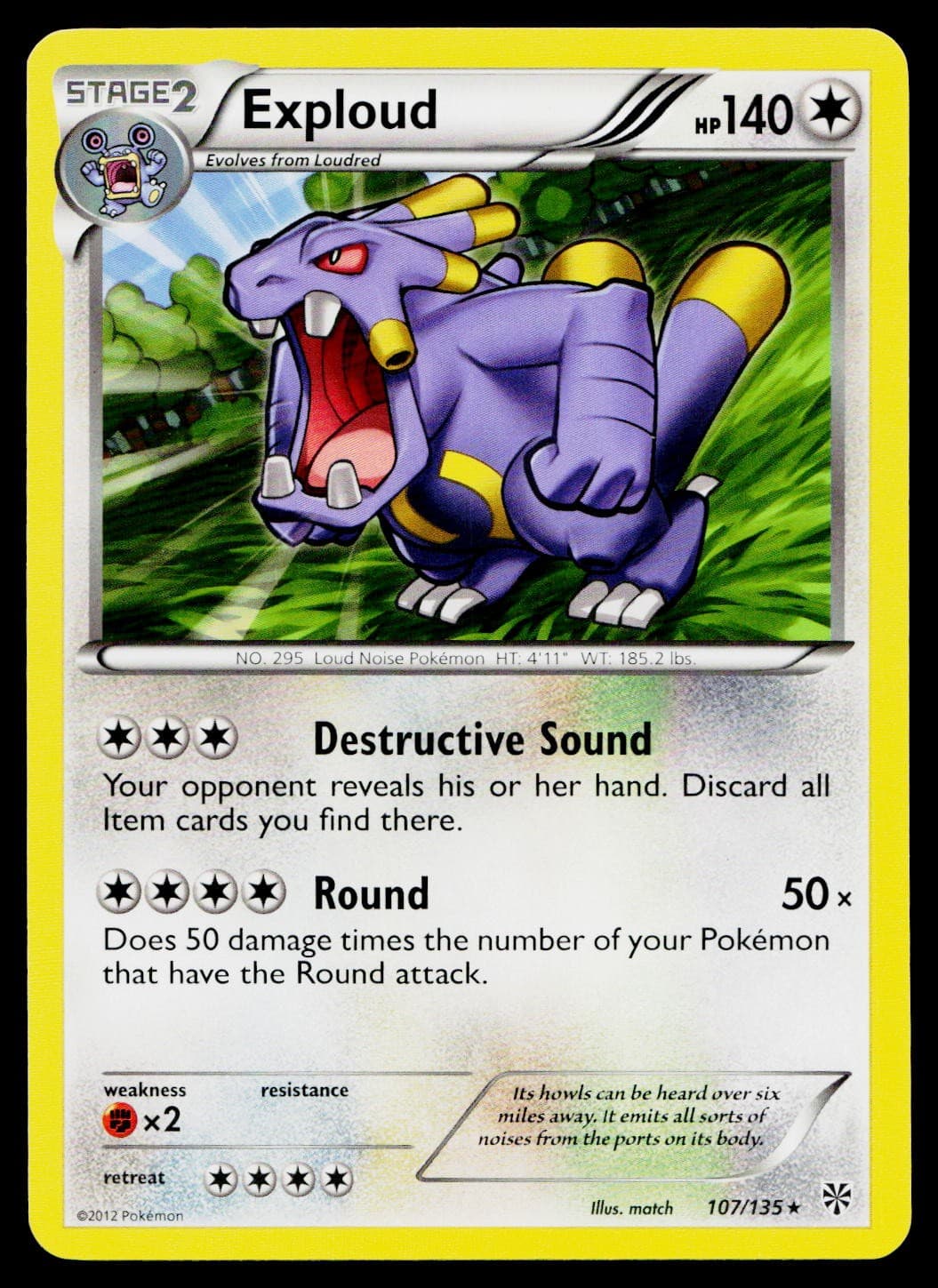 Exploud 107/135 Rare Plasma Storm Pokemon Lightly Played