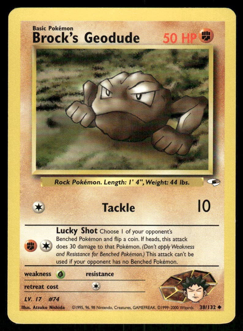 Brock's Geodude 38/132 Uncommon Gym Heroes Pokemon Unlimited Heavily Played