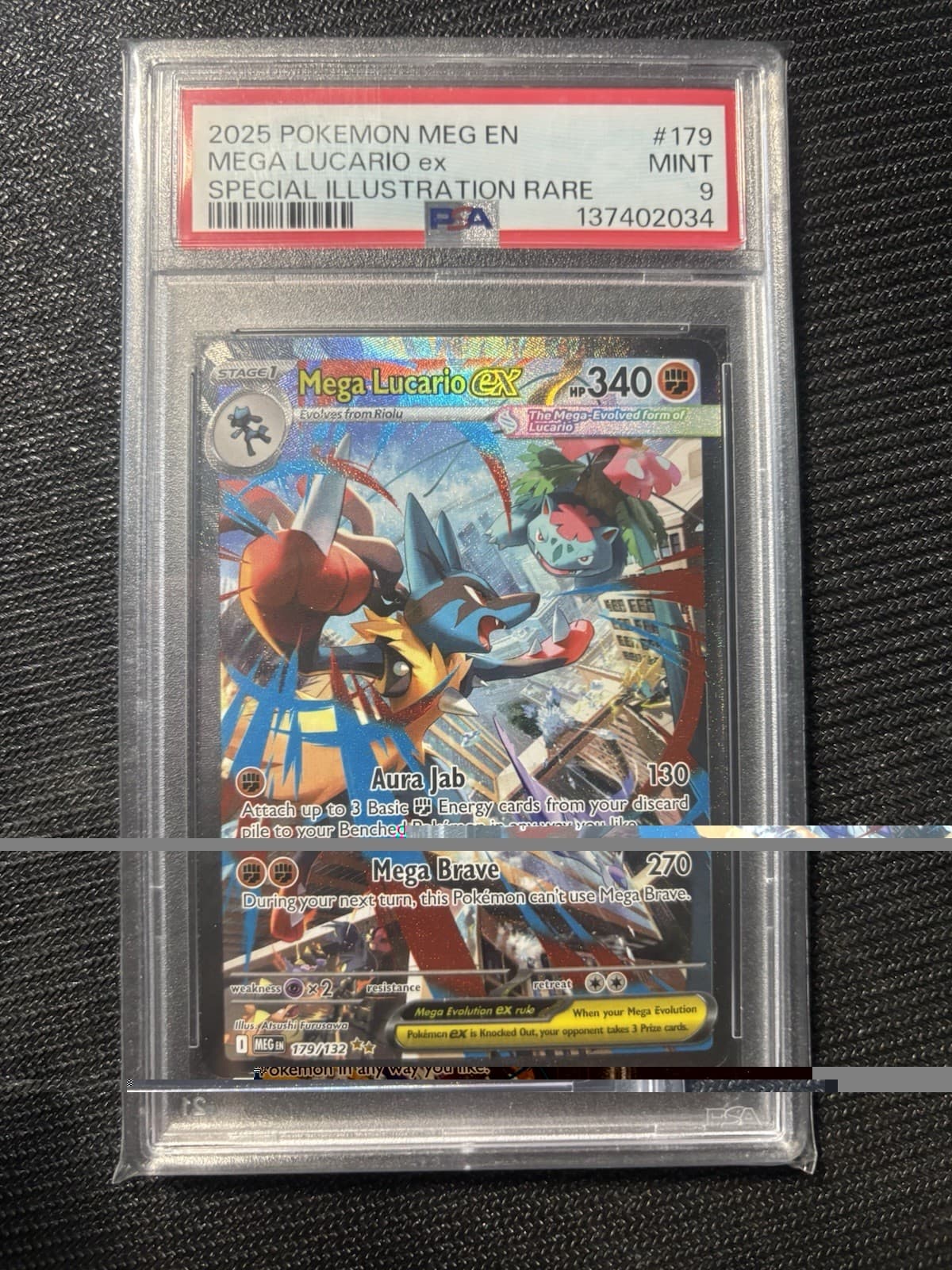 Pokemon Mega Lucario ex 2025 ME01 Mega Evolution 179/132 SIR Holo PSA 9