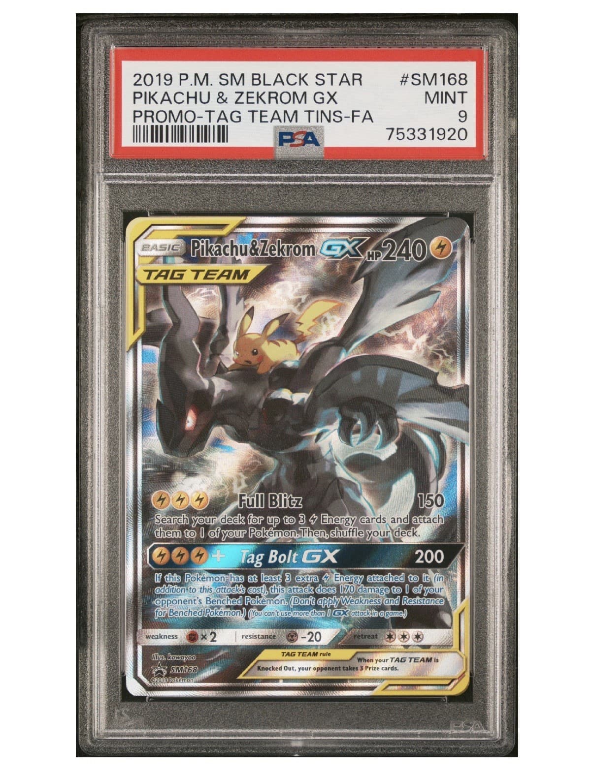 Pokemon TCG Pikachu & Zekrom GX SM168 Full Art Holo PSA 9