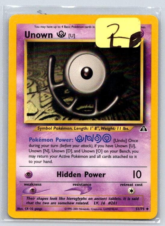 Unown [U] 51/75 Uncommon Neo Discovery Pokemon Unlimited Lightly Played