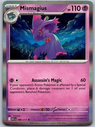 Pokemon Mismagius Ascended Heroes 86/217 Normal Holo Near Mint English