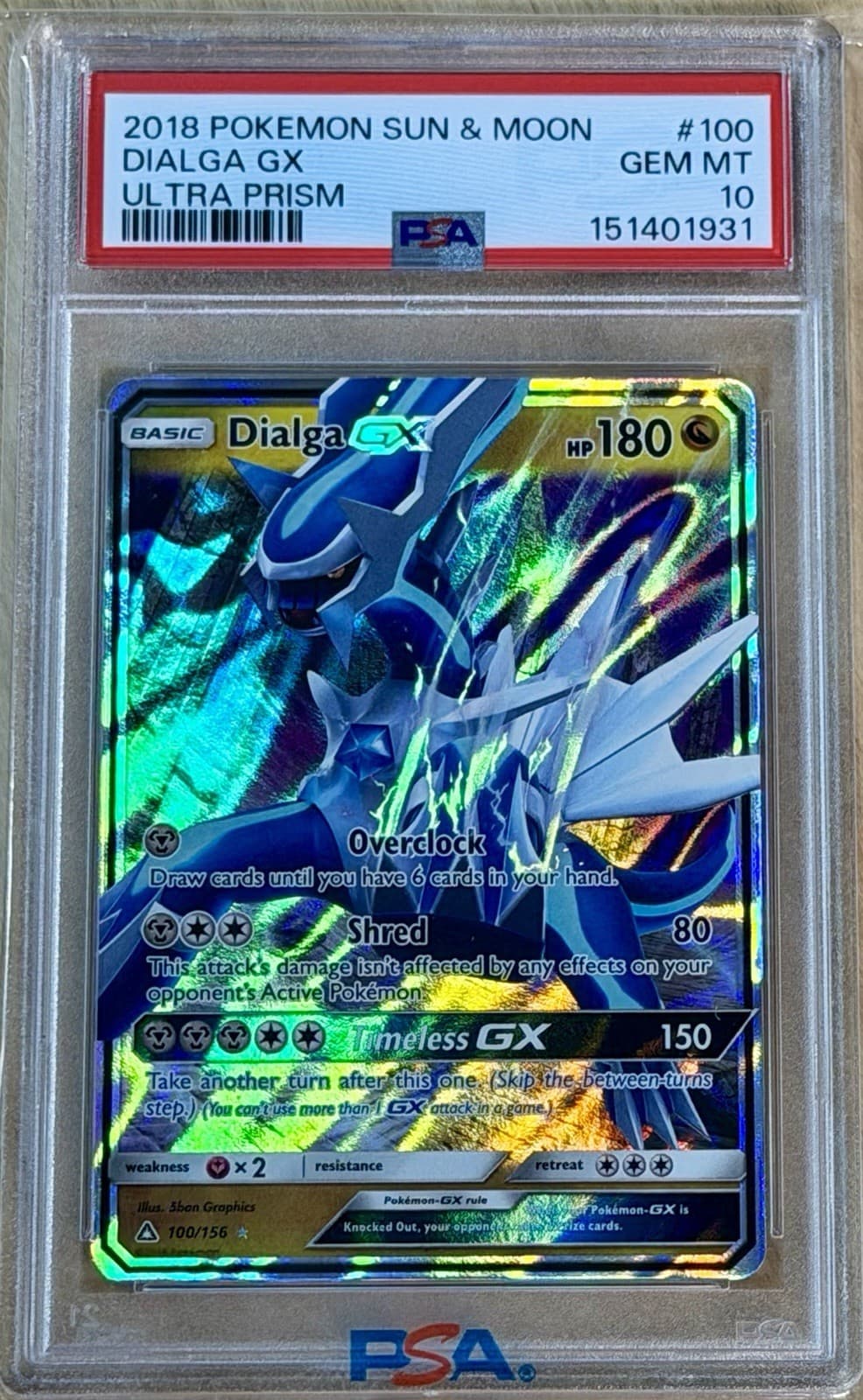 2018 Pokemon Sun And Moon Ultra Prism Dialga Gx #100 - PSA 10 Gem 💎 Mint
