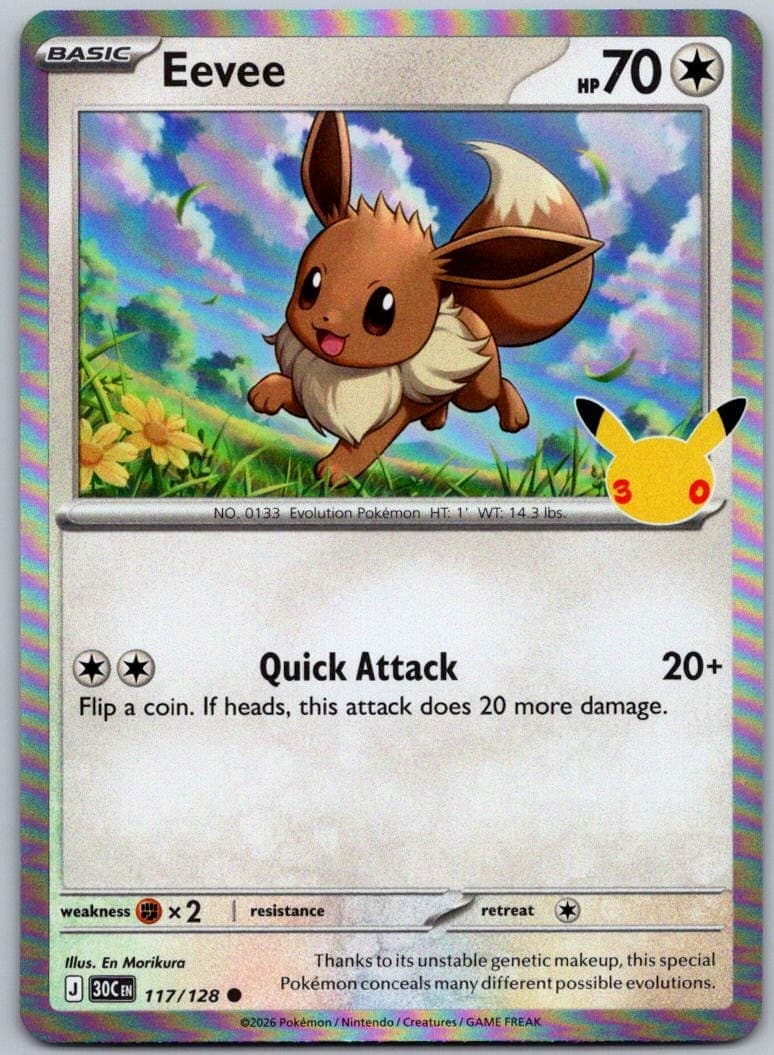 Eevee 117/128 Common ME: 30th Celebration Pokemon Holo Near Mint