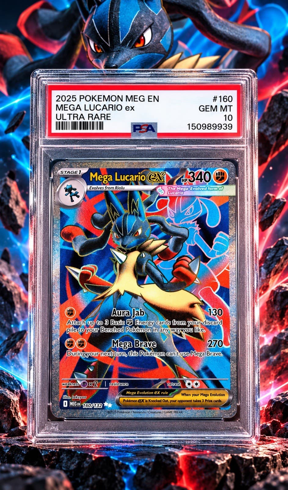 The Pokémon Company Pokémon TCG Mega Lucario EX 160/132 ME01 Holo PSA 10