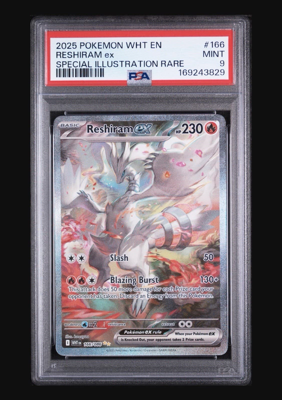 2025 POKEMON WHT EN-WHITE FLARE SPECIAL ILLUSTRATION RARE #166 RESHIRAM EX PSA 9