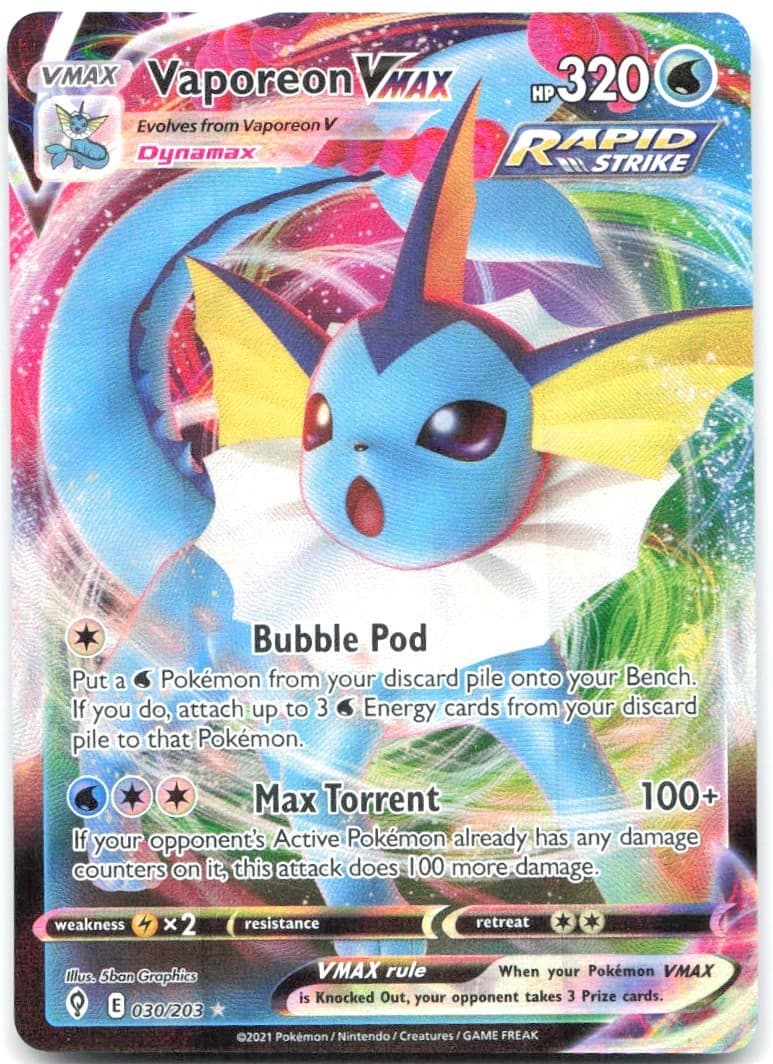 Vaporeon VMAX 030/203 Pokemon SWSH07: Evolving Skies Holo Ultra Rare NM