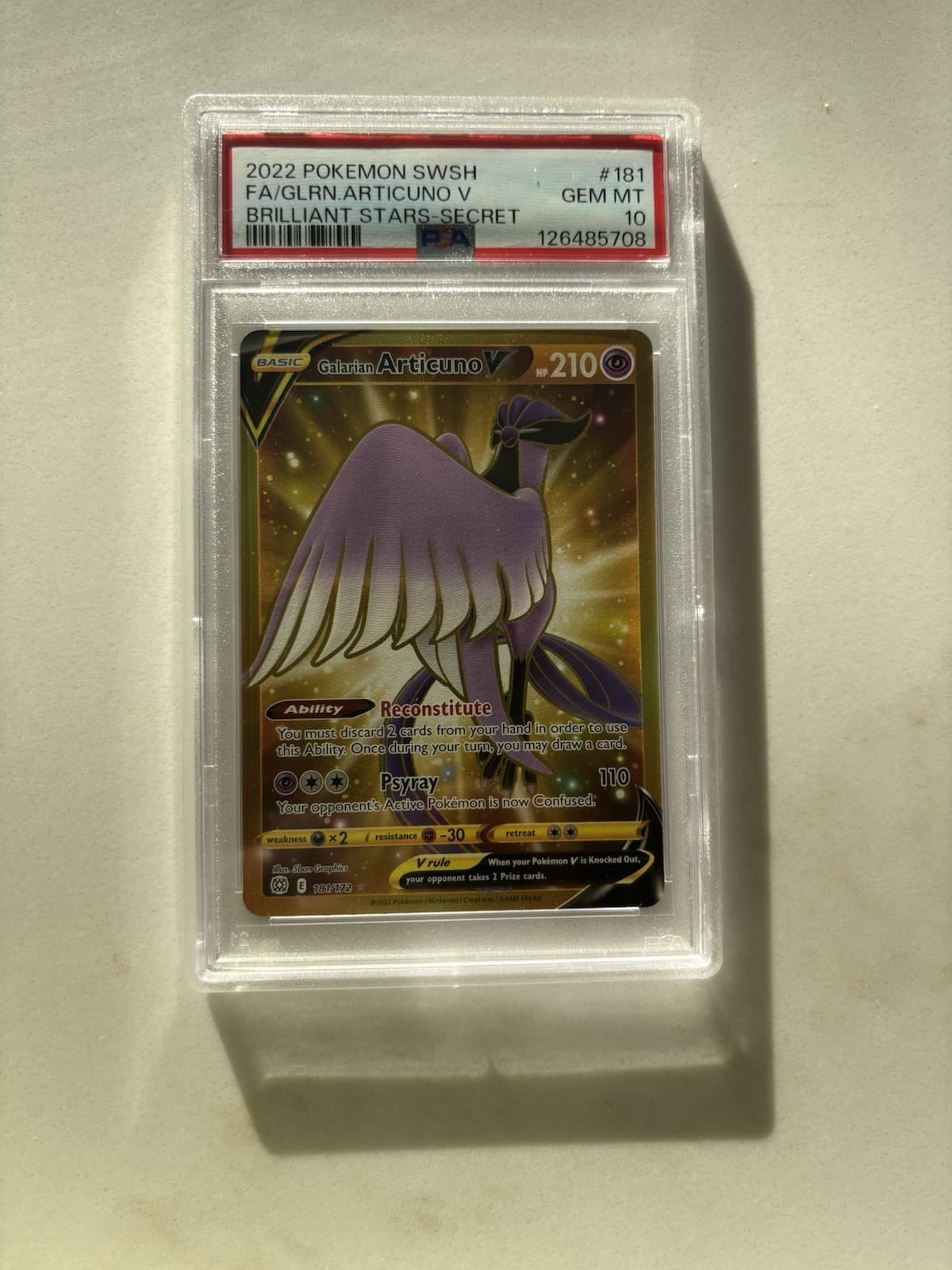 Pokemon TCG Galarian Articuno V 181/172 Brilliant Stars Holo Secret PSA 10