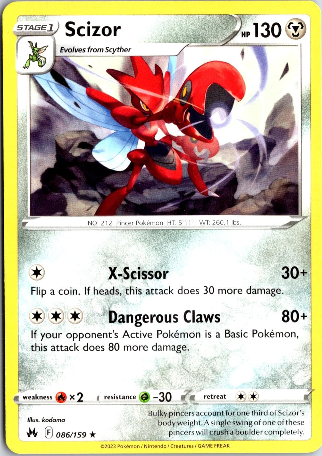 Scizor 086/159 Near Mint Rare Crown Zenith Pokemon