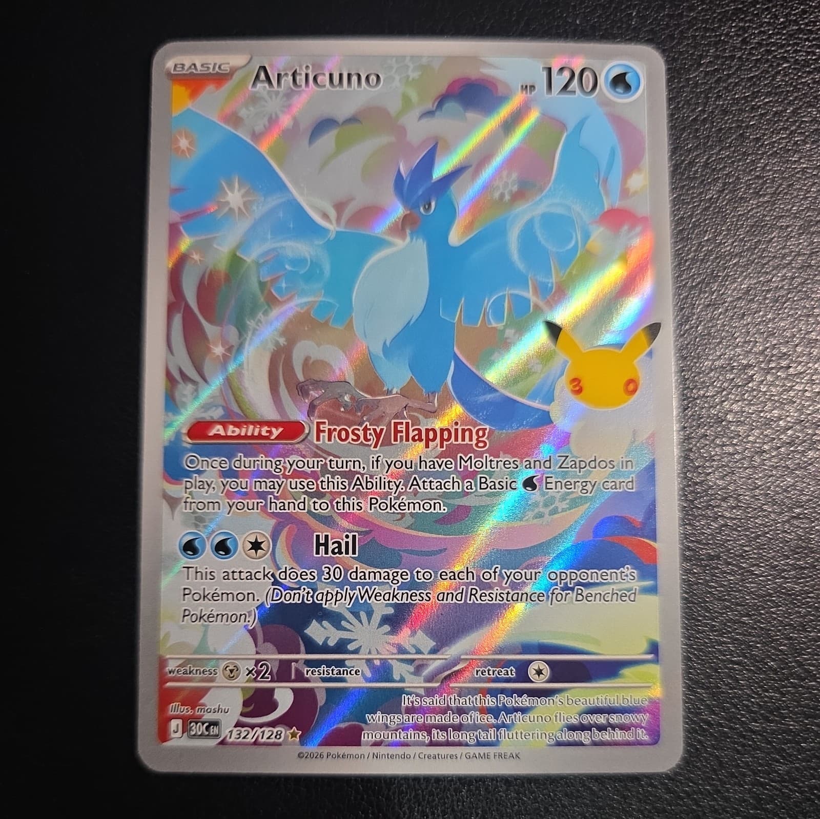 Articuno 132/128 Illustration Rare ME: 30th Celebration Pokemon Holo