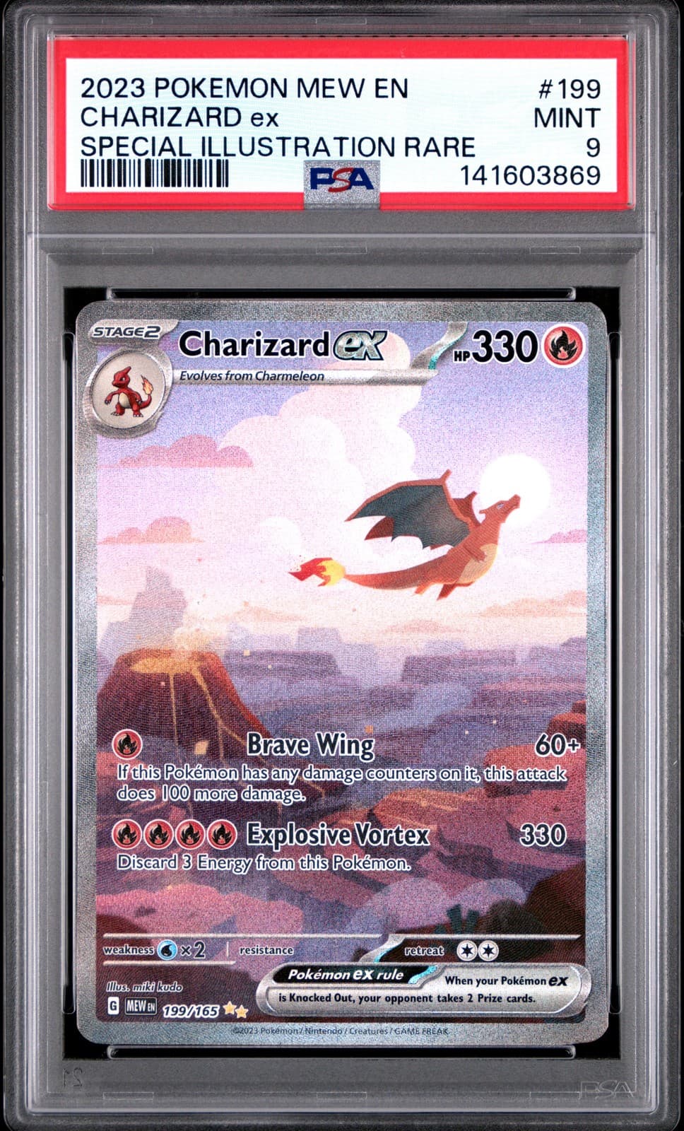 2023 POKEMON MEW EN-151 SPECIAL ILLUSTRATION RARE #199 CHARIZARD EX PSA 9