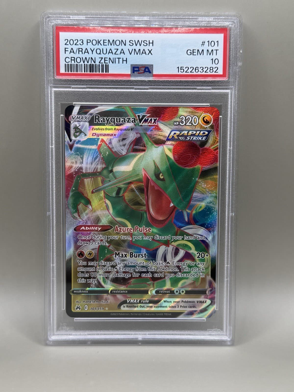 PSA 10 GEM MINT 2023 Crown Zenith RAYQUAZA VMAX 101/159 Pokémon Full Art SWSH